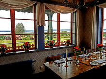 Aussicht von unserem schönen Hotel auf die liebliche Bilderbuchlandschaft am Siljansee